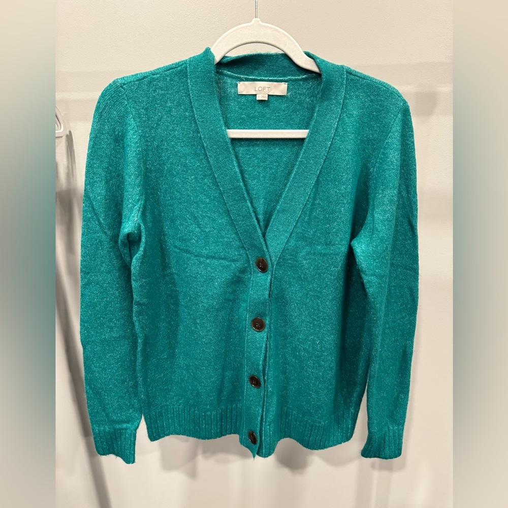LOFT Vibrant Teal Button-Up Cardigan